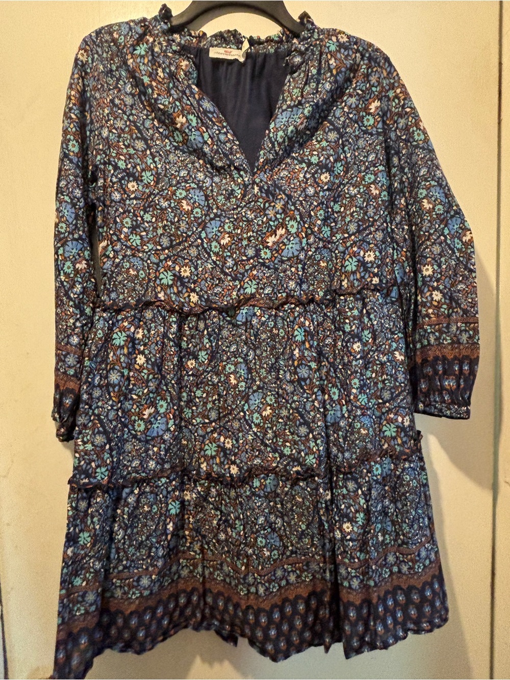 Vineyard Vines Blue Floral Tiered Long-Sleeve Dress